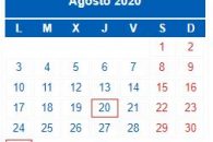 Calendario Contribuyente. AGOSTO 2020