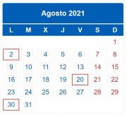 Calendario contribuyente. Agosto 2021